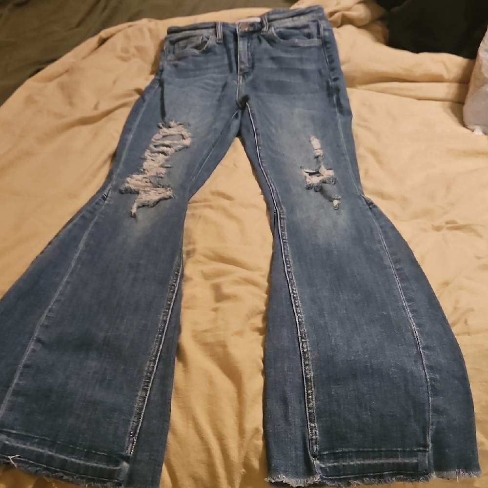 Flying Monkey Blue Distressed Flare Jeans